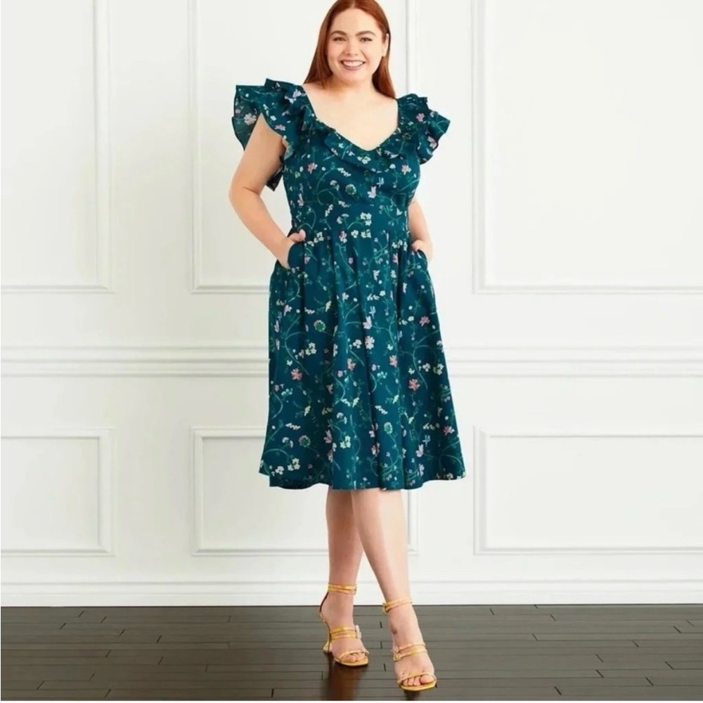 Hill House Blue Ruffled Tie Front Midi Dress